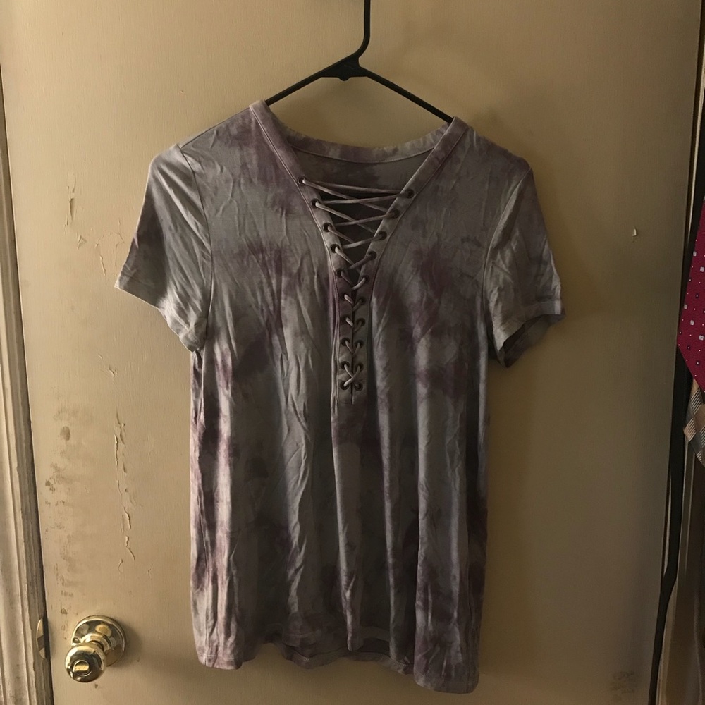AEO Purple Tiedye Laceup Top